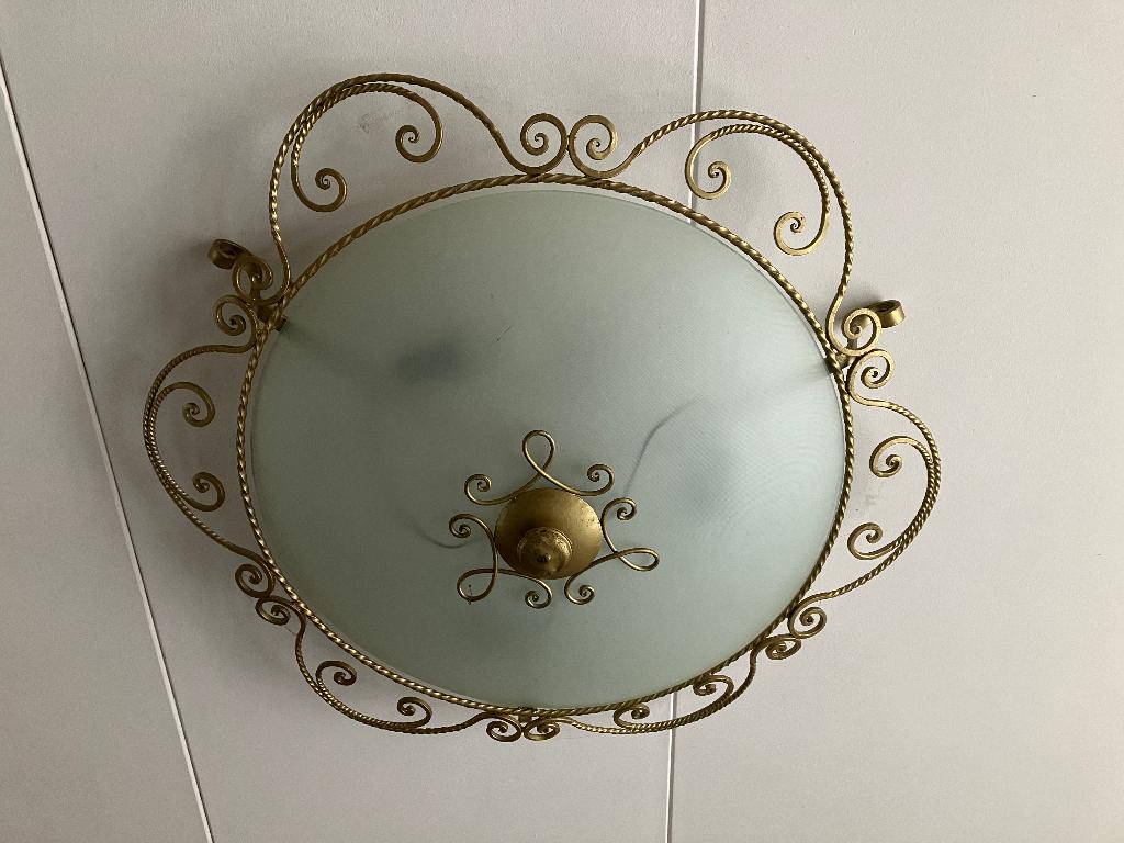vintage plafond lamp met glas jaren 60, Ophalen