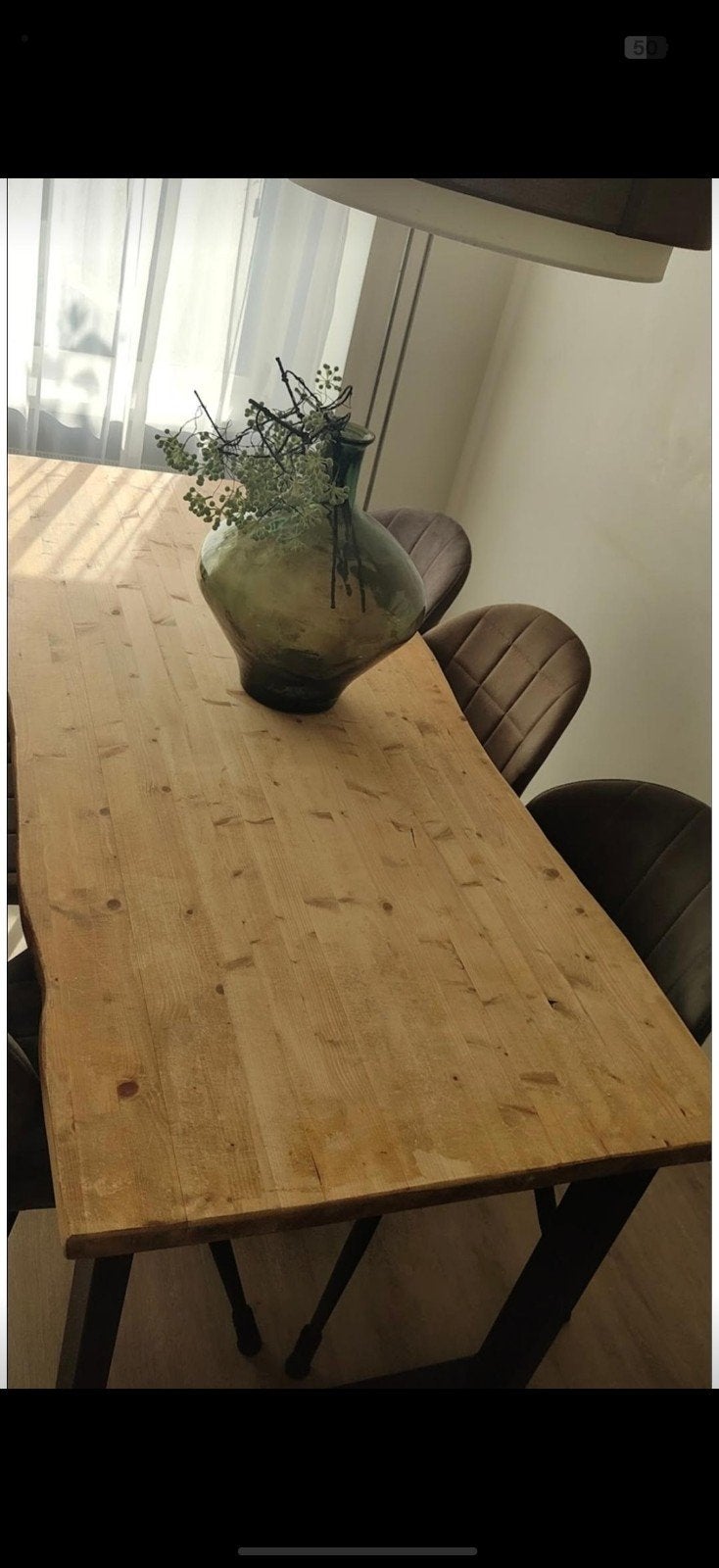 Robuuste boomstam eettafel met stalen onderstel (190x80cm), 150 tot 200 cm, Zo goed als nieuw, Vijf personen of meer, 150 tot 200 cm