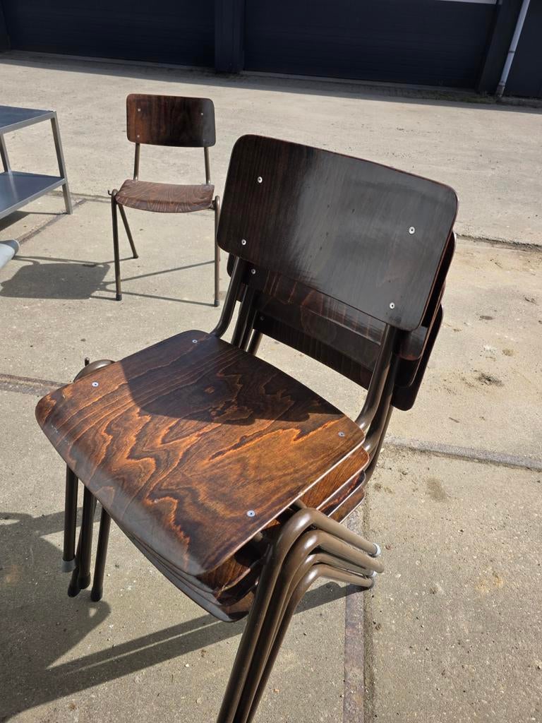 Schoolstoel stapelbaar hout, Huis en Inrichting, Stoelen, Hout, Metaal, Bruin, Ophalen