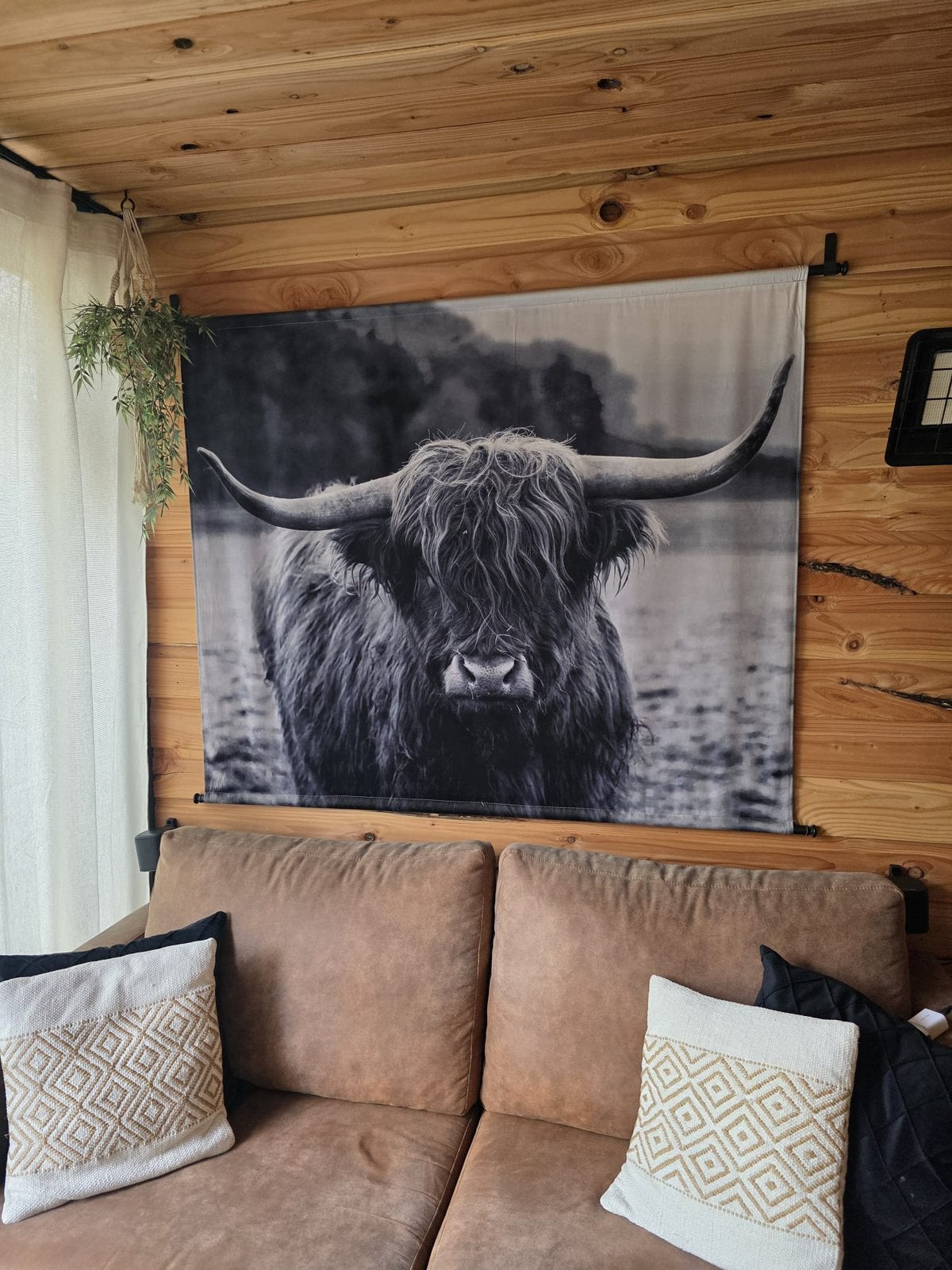 Wanddoek schotse hooglander, Ophalen, 115 cm, 140 cm, Zwart