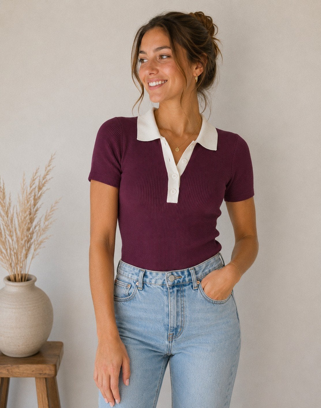 90's Minimalistic Polo Top - Maat XS, Kleding | Dames, T-shirts, Overige kleuren, Nieuw, Ophalen of Verzenden, Korte mouw