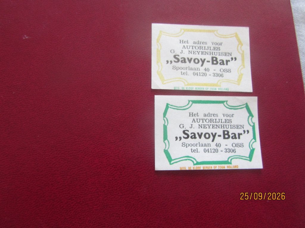 Autorijles Savoy Bar Spoorlaan Oss, Ophalen of Verzenden, Gebruikt, Luciferdoosjes of -merken
