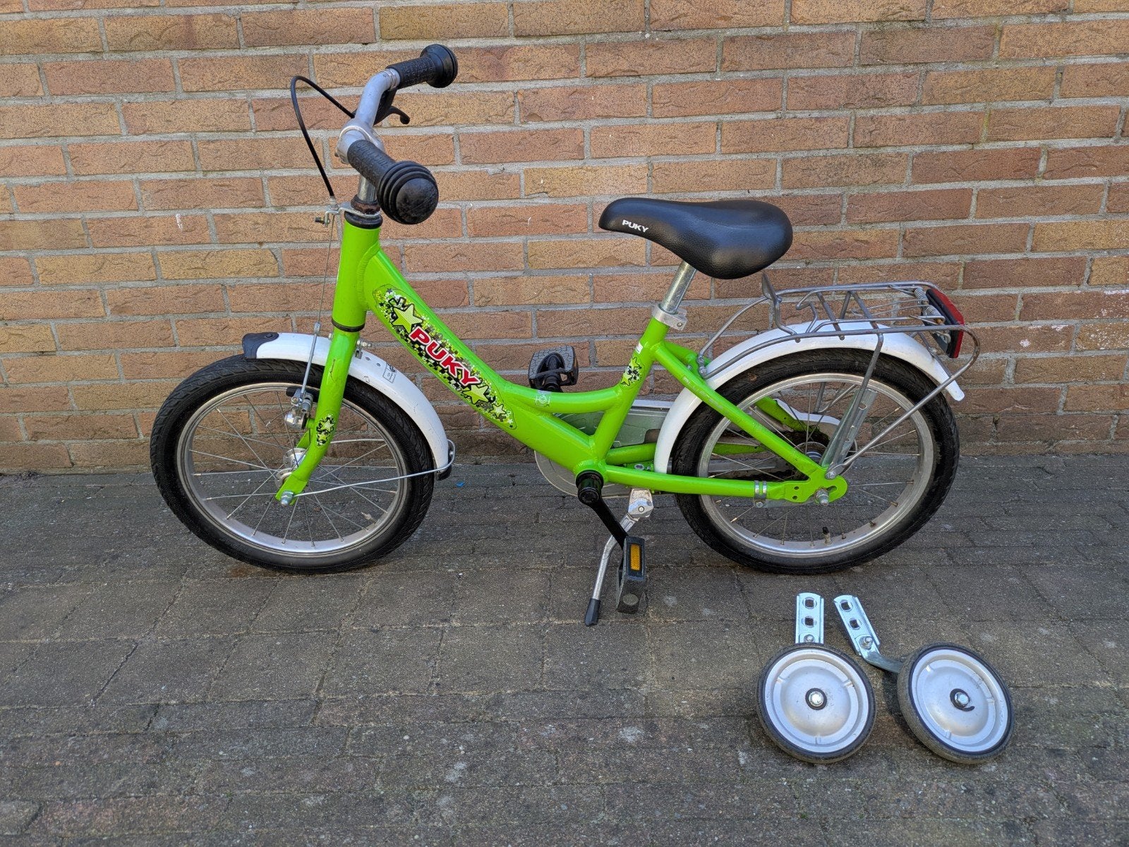 Puky kinderfiets 16 inch met zijwieltjes - Groen, Ophalen, Zijwieltjes, Velgrem, Puky