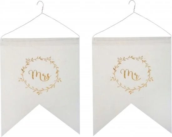Stoeldecoratie set Mr & Mrs Just Married, Hobby en Vrije tijd, Feestartikelen, Versiering, Nieuw, Ophalen of Verzenden, Info@sweet-one.nl