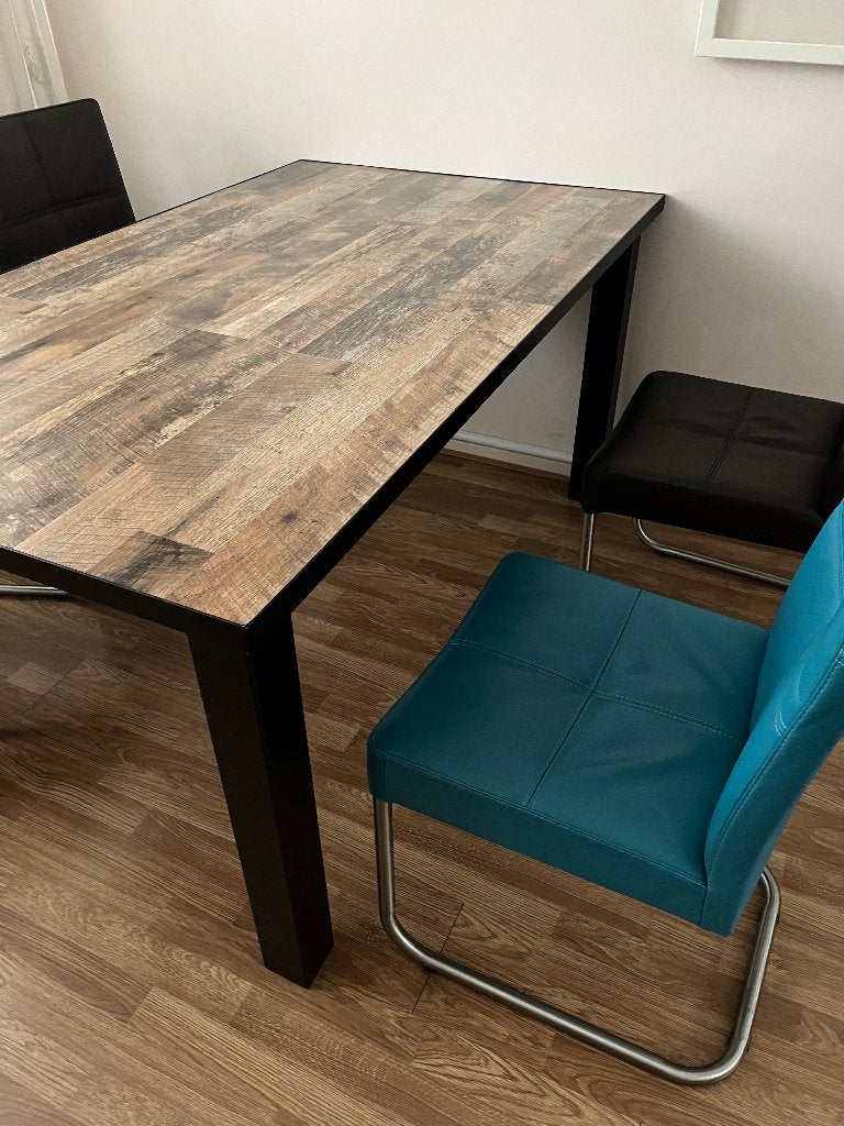 Industriële eettafel met zwart onderstel, Huis en Inrichting, Gebruikt, 50 tot 100 cm, Vijf personen of meer, Industriële look