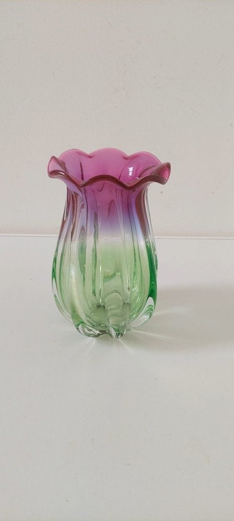 Vintage Teleflora "Watermeloen" Vaas – Roze/Groen  Glas, Ophalen of Verzenden