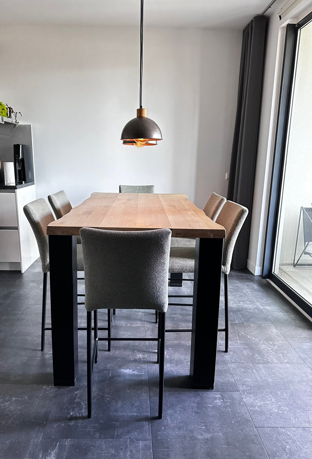 Massief eiken bartafel 160x90 + 6 barkrukken – Pronto, Huis en Inrichting, Tafels | Eettafels, Ophalen, 50 tot 100 cm, Zo goed als nieuw