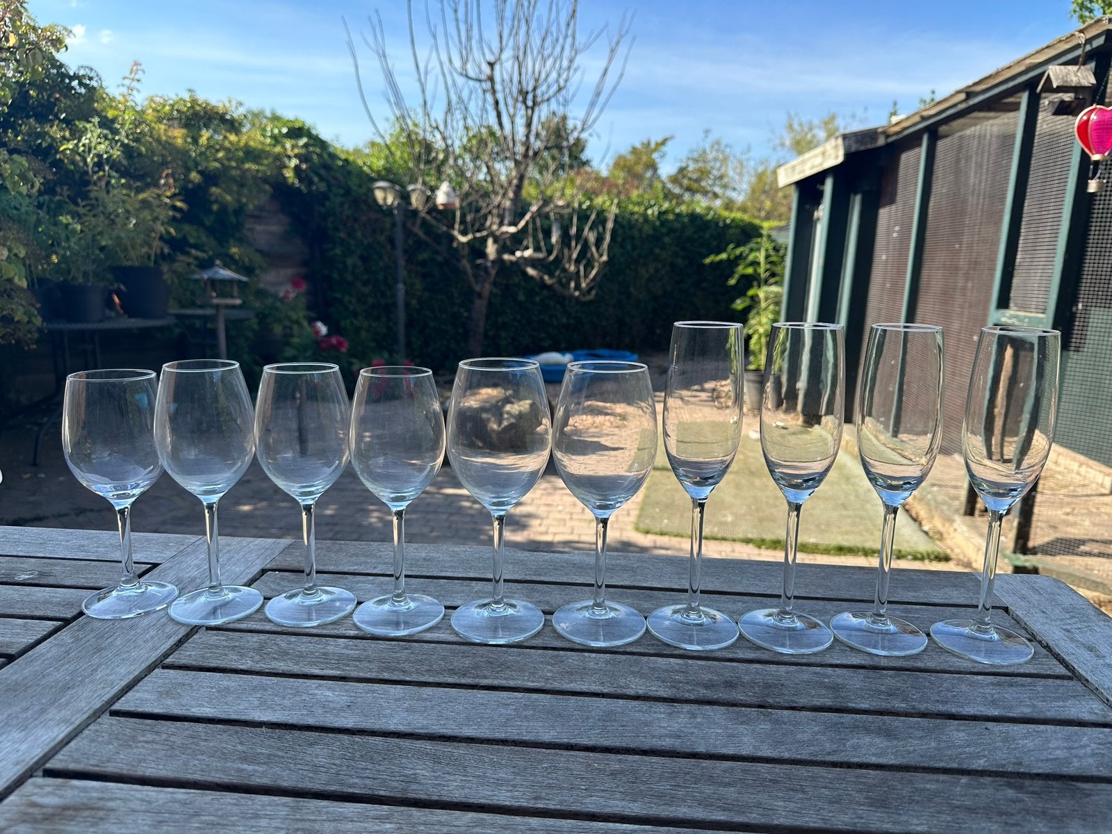 Diverse glazen: wijn, champagne en water - 10 stuks, Glas of Glazen, Gebruikt, Ophalen of Verzenden, Glas
