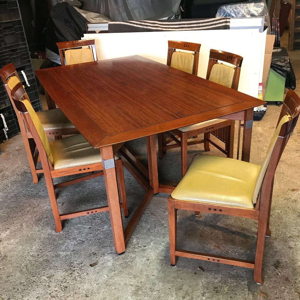 Set 6 Schuitema Helen stoel en tafel Art Deco Sullivan, Ophalen, Gebruikt, Bruin, Leer
