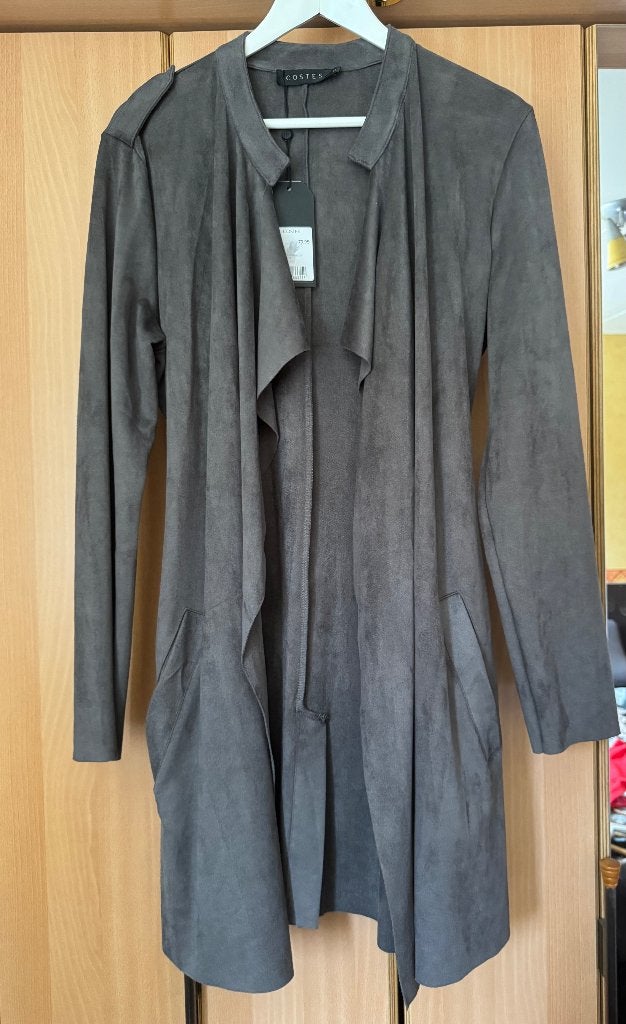 Nieuw donkergrijze lange suede jas Costes, Maat 46/48 (XL) of groter, Nieuw, Ophalen of Verzenden, Costes