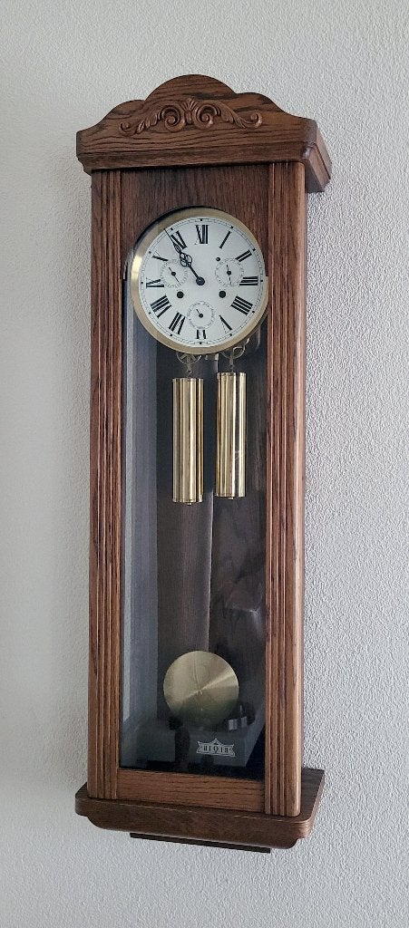 Prachtige Eiken regulateur wandklok met kalenderfunctie, Ophalen
