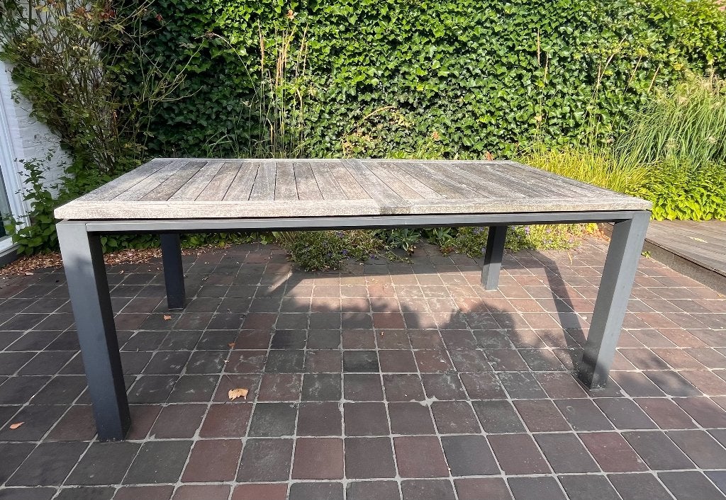 Tuintafel LIFE 180x90 aluminium met teak houten blad, Ophalen, Gebruikt, Rechthoekig, Teakhout