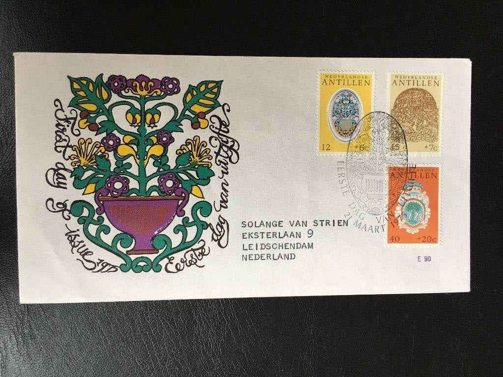 R2-E90 Antillen 1975 - FDC E90 - Cultuur - gelopen, Postzegels en Munten, Postzegels | Eerstedagenveloppen, Ophalen of Verzenden