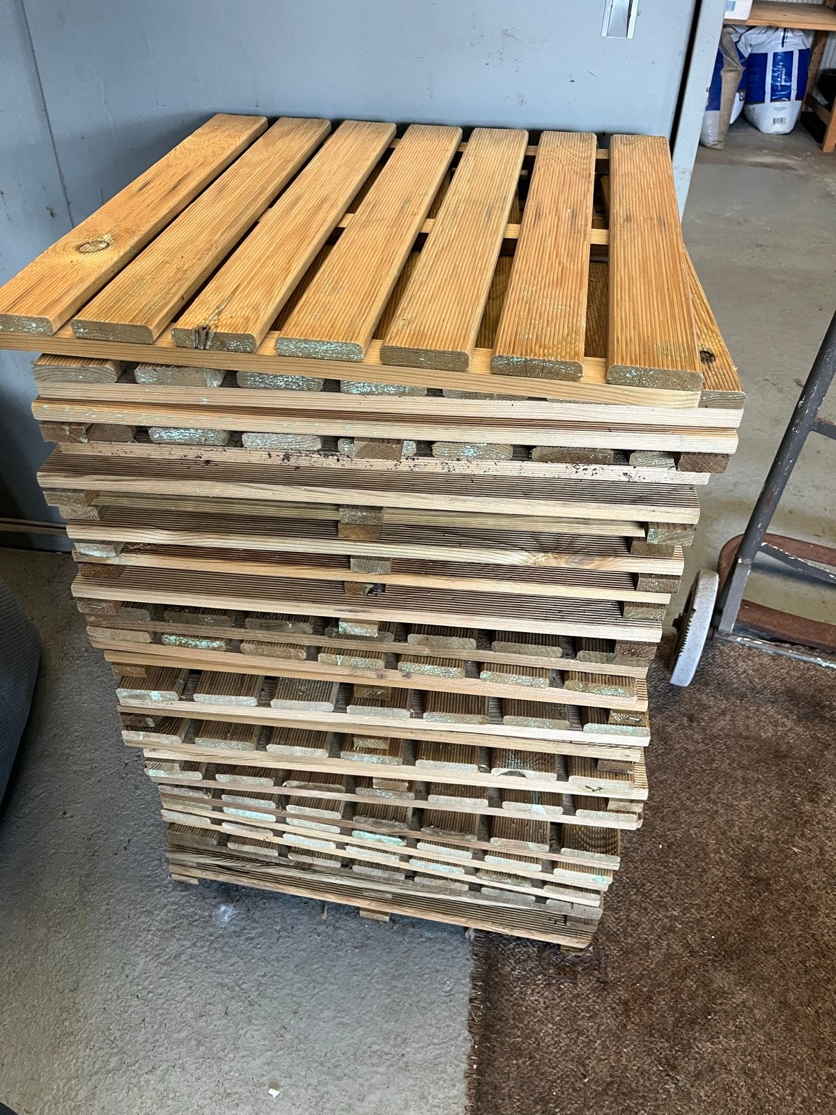 24x Vlondertegels geïmpregneerd grenen, Tuin en Terras, Ophalen, Gebruikt, Hout
