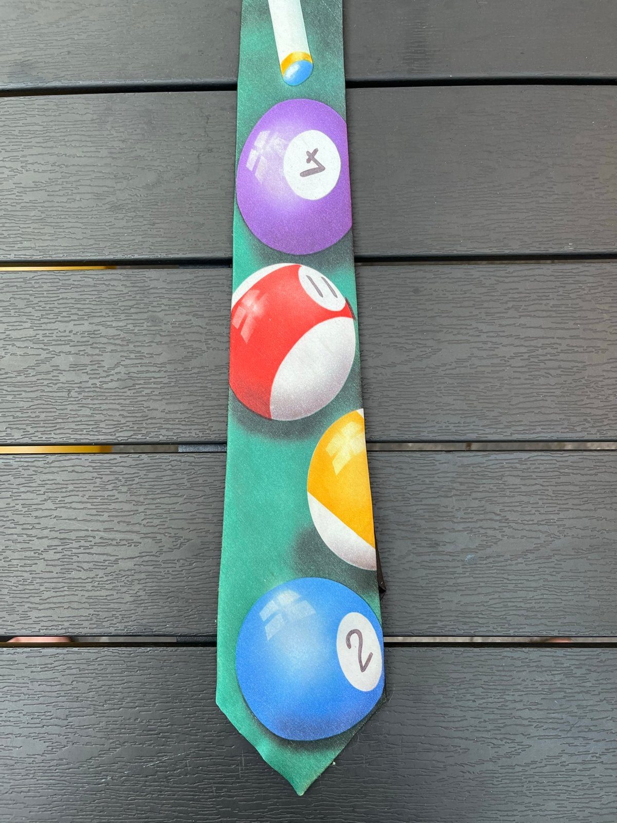 Vintage "Billiard" stropdas met biljartballen., Ophalen of Verzenden, Zo goed als nieuw, Meerkleurig, Met patroon