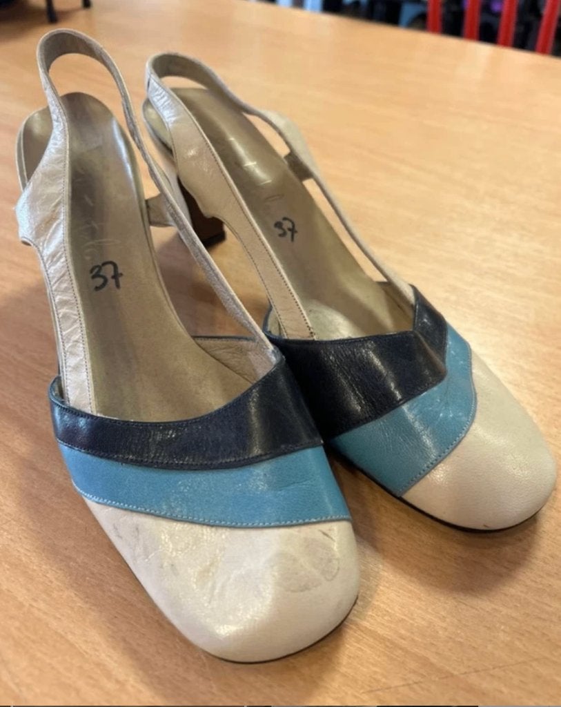 Vintage 70s Schoenen Maat 37, Schoenen met lage hakken, Blauw, Ophalen of Verzenden, Zo goed als nieuw