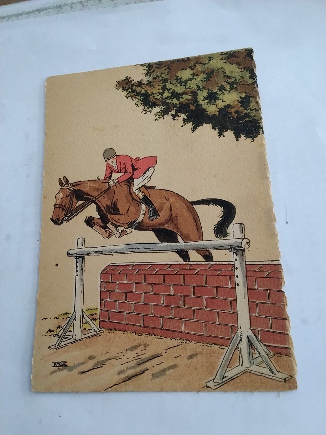 Ansichtkaart Paardensport - Ruiter springt over hind, Ophalen of Verzenden, Voor 1920, Ongelopen, Sport en Spel