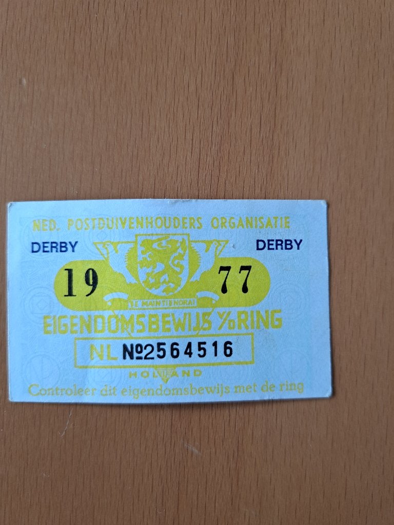 Derby 1977 eigendomsbewijs, Ophalen of Verzenden, Overige typen