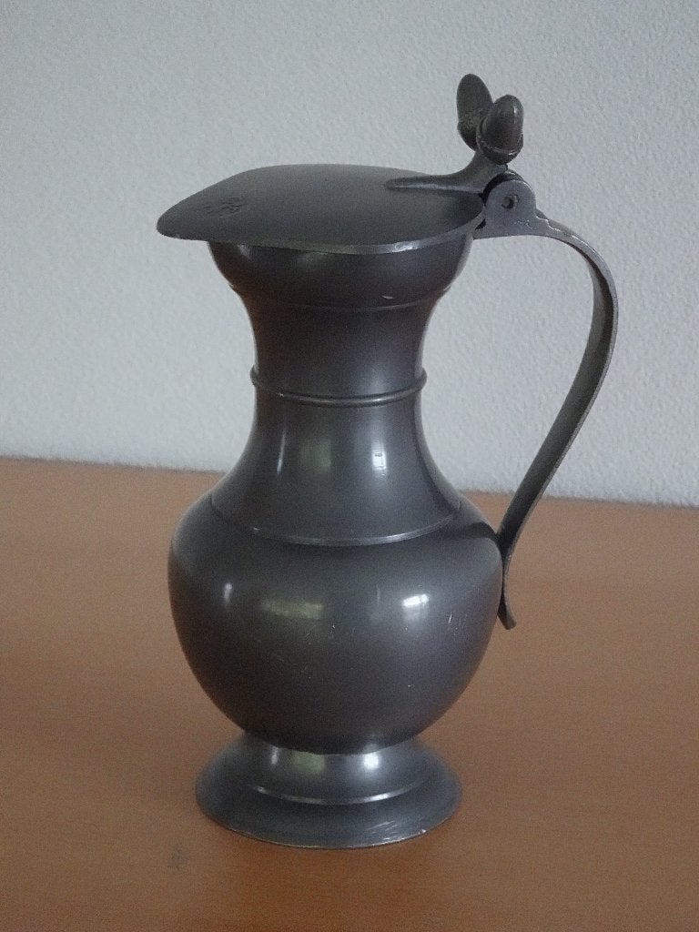 Tinnen kan eikeltjeskan tin 14 cm vintage diverse merktekens, Ophalen
