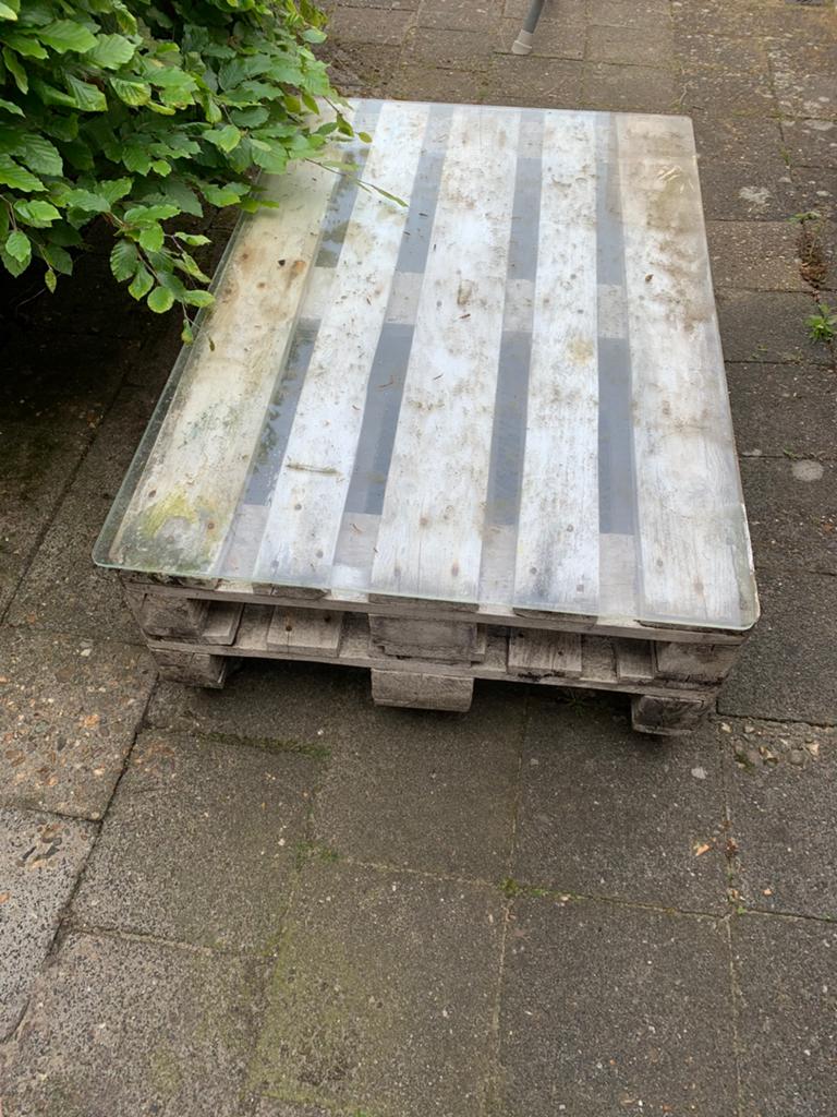 Tuintafel - pallet - duidelijke gebruikssporen - gratis, Ophalen, Gebruikt, Rechthoekig, Hout