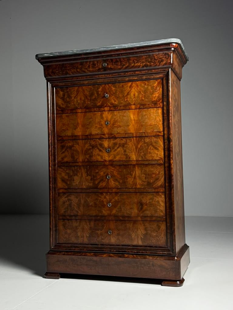 Louis Philippe Chiffonniere ladekast mahonie antiek, Gebruikt, Eikenhout, Ophalen of Verzenden, Minder dan 100 cm