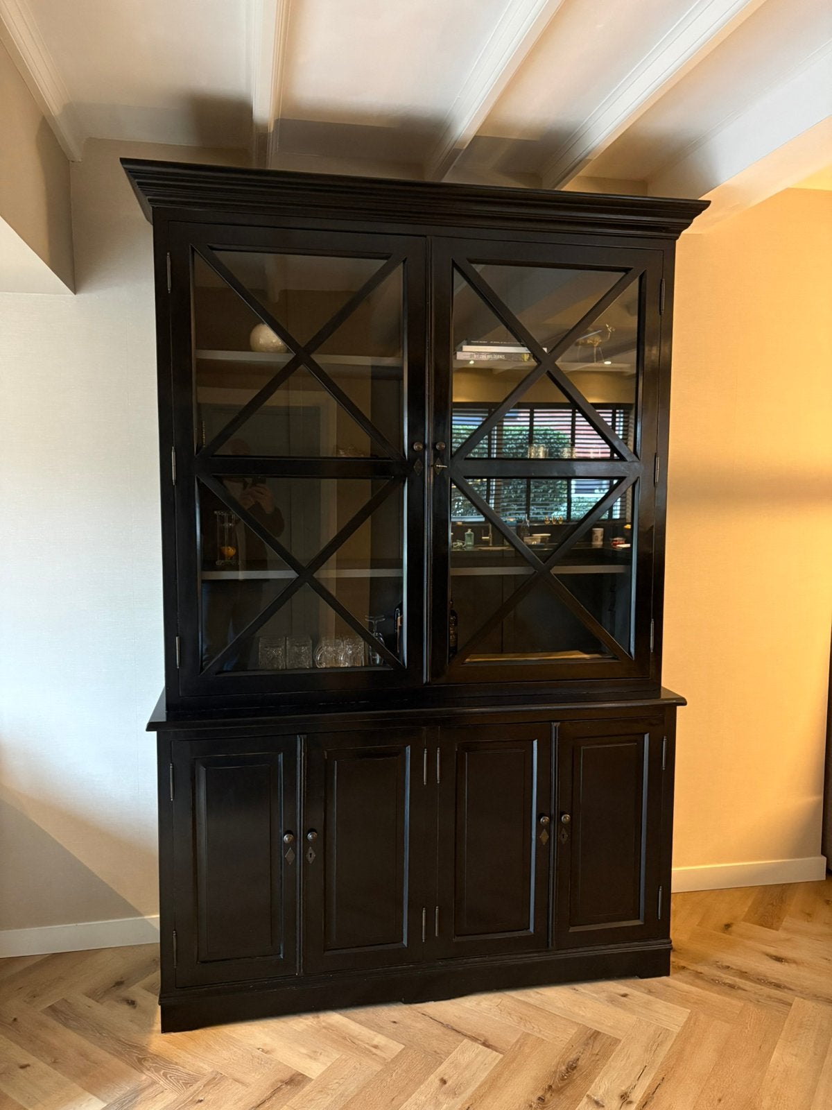 Foto 2 van Oude Franse buffetkast / vitrinekast – zwart – 160 cm