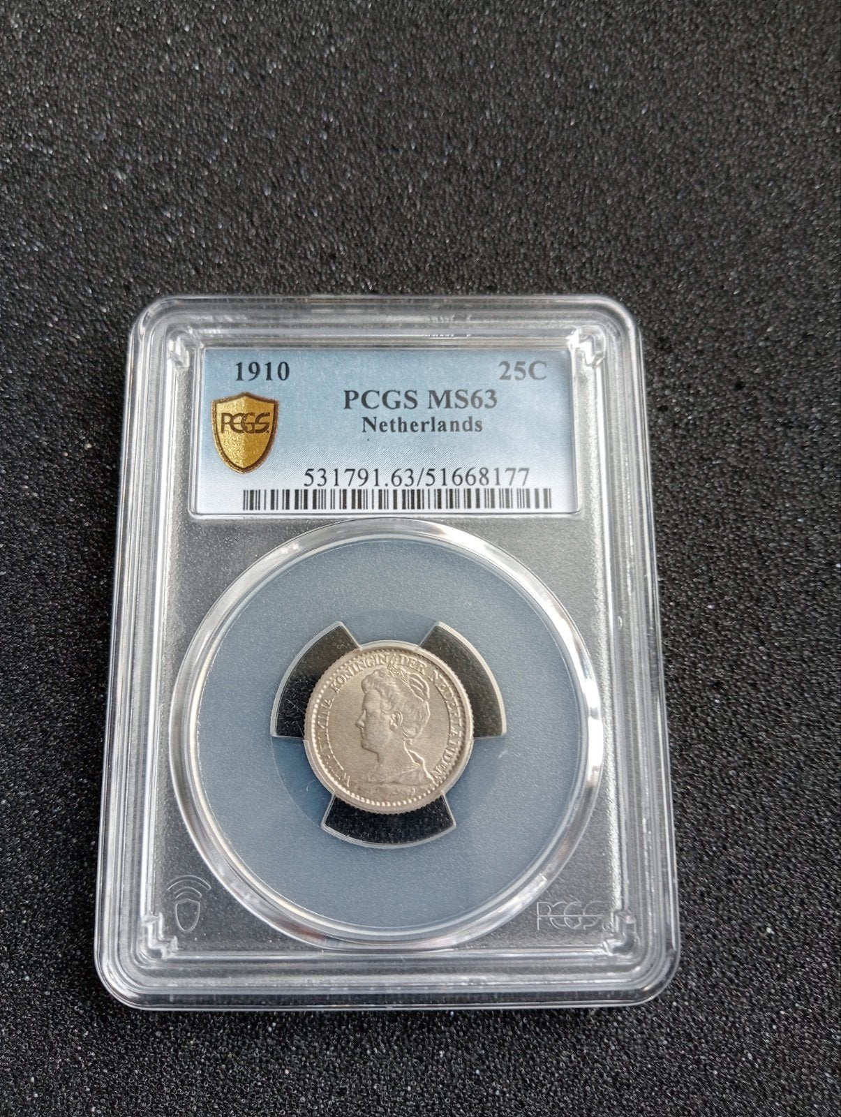 25 Cent 1910 MS63, Zilver, 25 cent, Ophalen of Verzenden, Koningin Wilhelmina