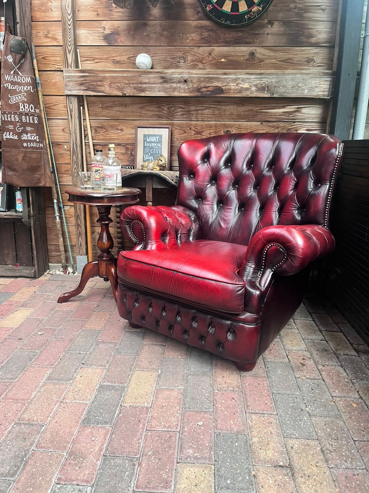 Chesterfield Oorfauteuil in Oxblood rood, Huis en Inrichting, Ophalen of Verzenden, Zo goed als nieuw, 100 tot 125 cm, Leer