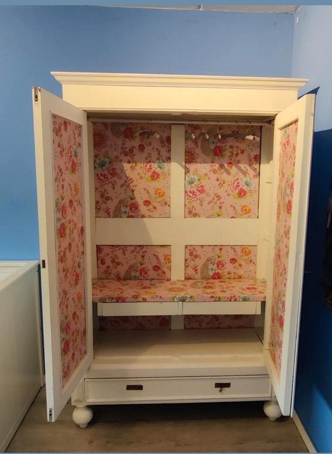 Antieke kledingkast met lades en deuren, Huis en Inrichting, Gebruikt, 100 tot 150 cm, Met lade(s), 150 tot 200 cm