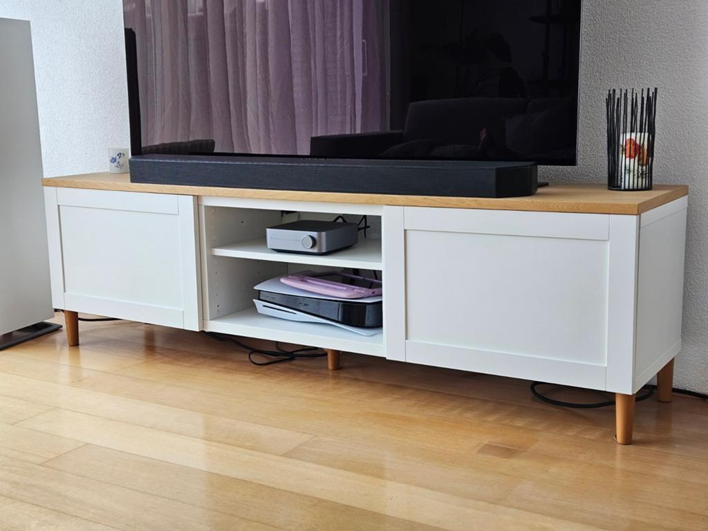 Ikea Besta TV-meubel 180x42x38 met Prettypegs poten, Ophalen, 150 tot 200 cm, Zo goed als nieuw, Minder dan 100 cm