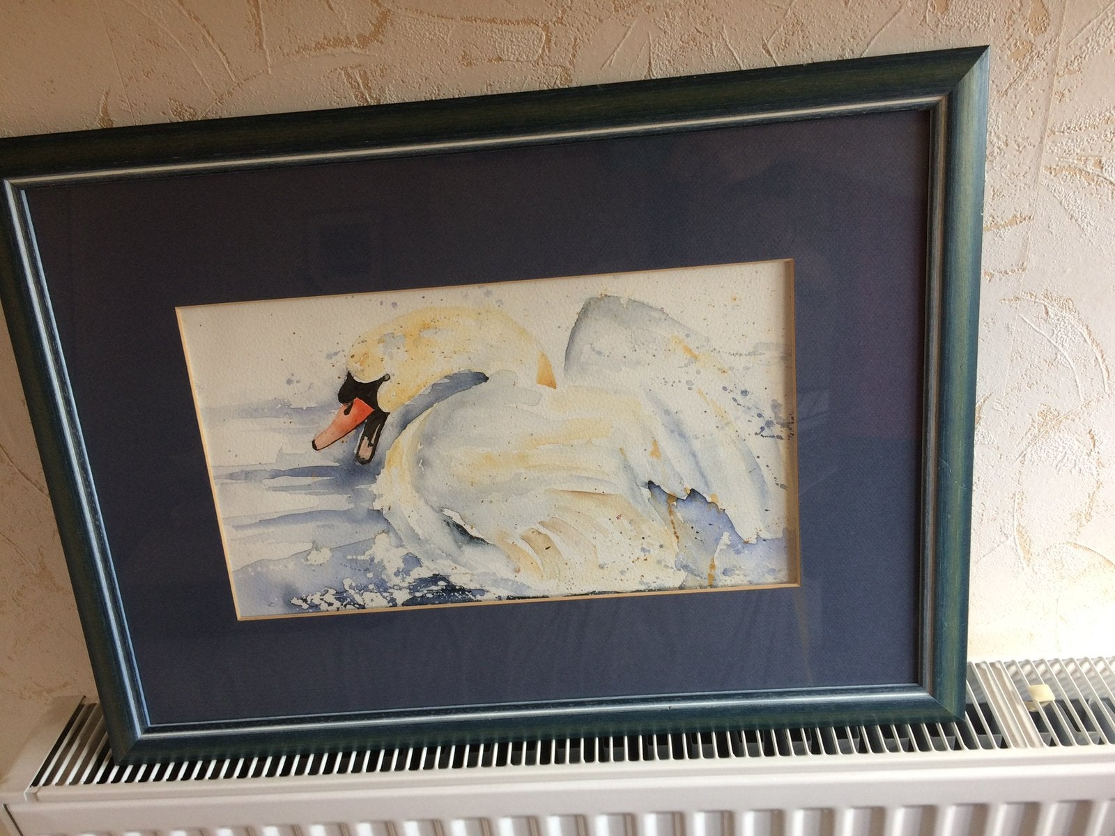 schilderij lachende spetterende zwaan, leuk voor kinderkamer, Oorspronkelijke maker, Ophalen of Verzenden, Zo goed als nieuw, Schilderij
