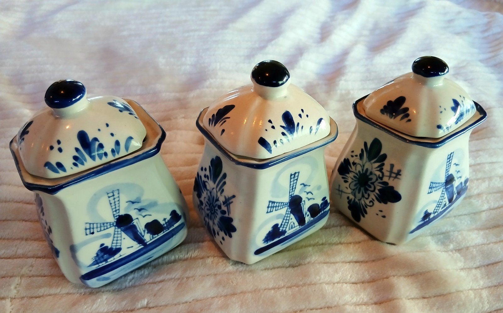 3-Delig Delfts Blauw Kaststel / Pottenstel met Deksel (Handp, Ophalen of Verzenden