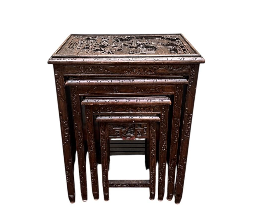 206. Teakhouten nest tafels, begin 20e eeuw, Huis en Inrichting, Tafels | Bijzettafels, Minder dan 55 cm, Gebruikt, Ophalen of Verzenden