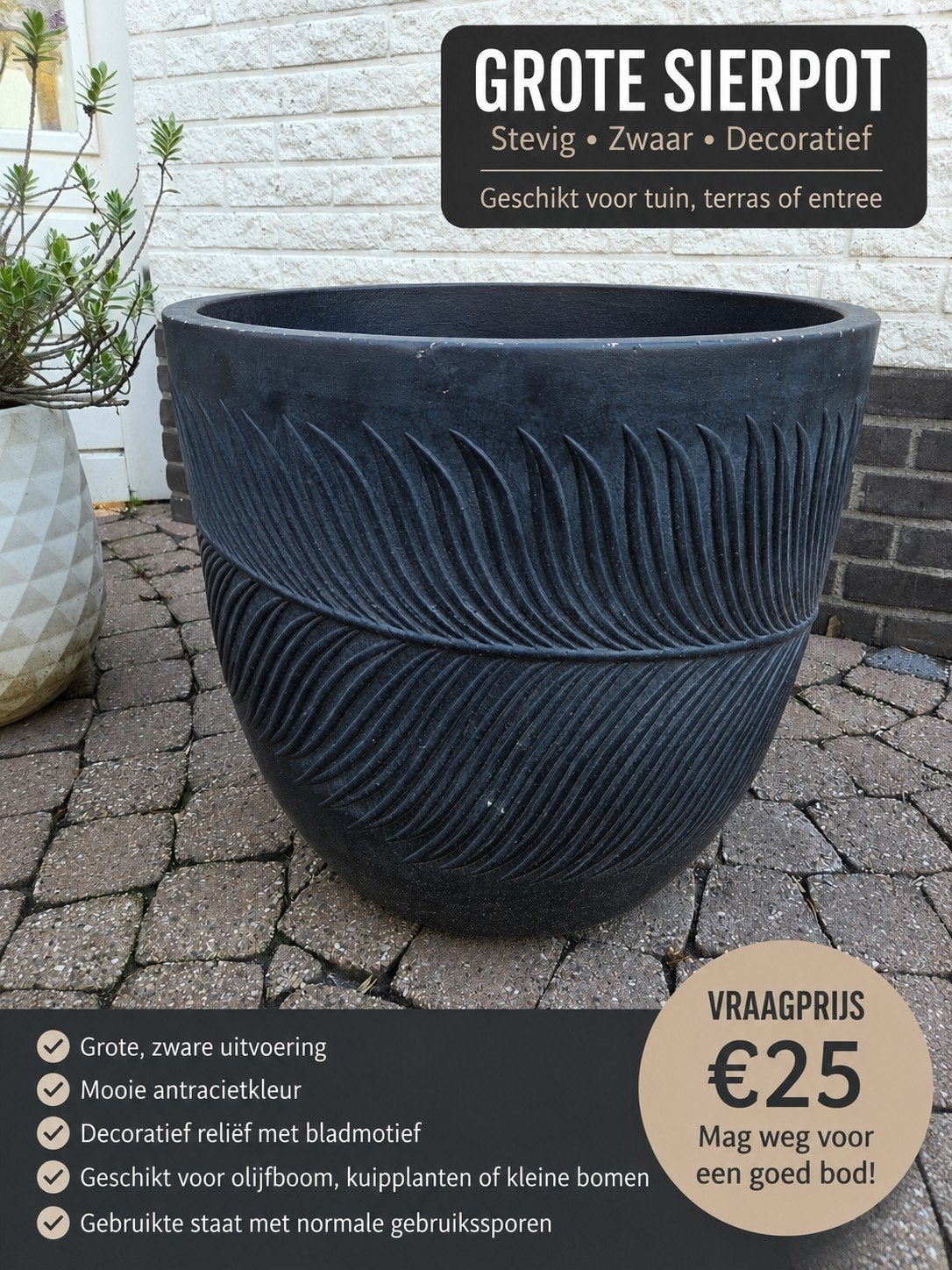 Grote sierpot, Tuin en Terras, Bloembakken en Plantenbakken, Gebruikt, Kunststof, Rond, Ophalen