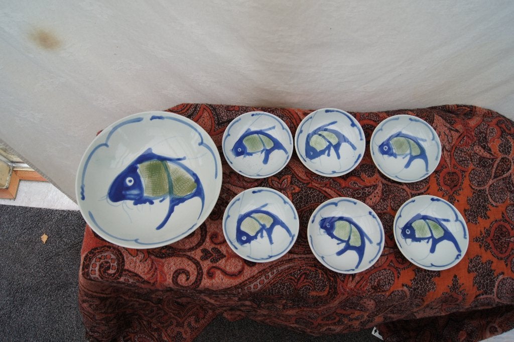 Set van 7 handgeschilderde keramische kommen( Koy Karper, Ophalen of Verzenden