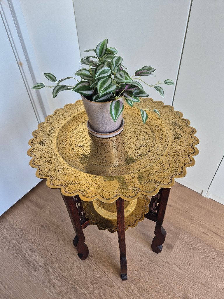 Antiek Chinees bijzettafel hout messing rooktafel, Huis en Inrichting, Tafels | Bijzettafels, Minder dan 55 cm, Gebruikt, Hout
