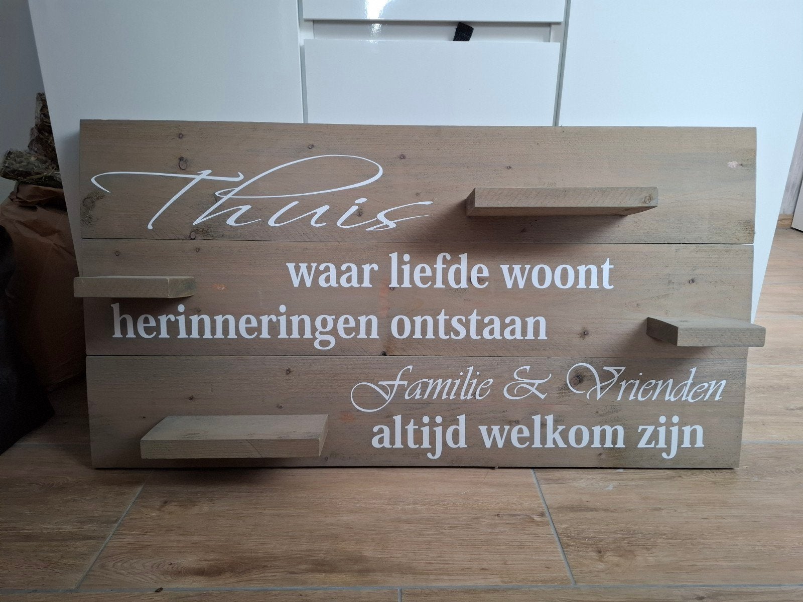 Houten wanddecoratie, Huis en Inrichting, Woonaccessoires | Wanddecoraties, Ophalen, Hout, Zo goed als nieuw, Bruin