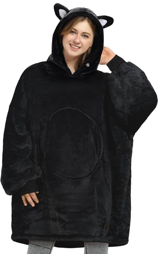 cat hoodie trui sweater onesie kat poes zwart pyjama, Verzenden, Gedragen