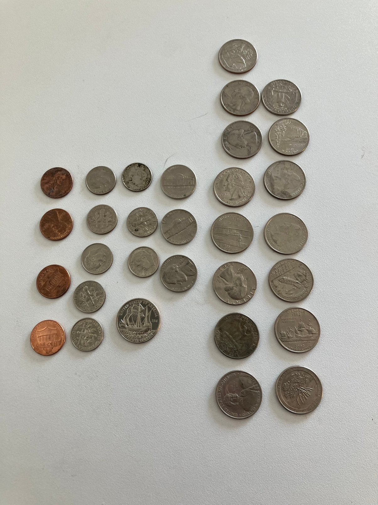 Amerikaanse dollar munten $4,27 - Penny, Nickel, Quarter set, Ophalen of Verzenden, Noord-Amerika
