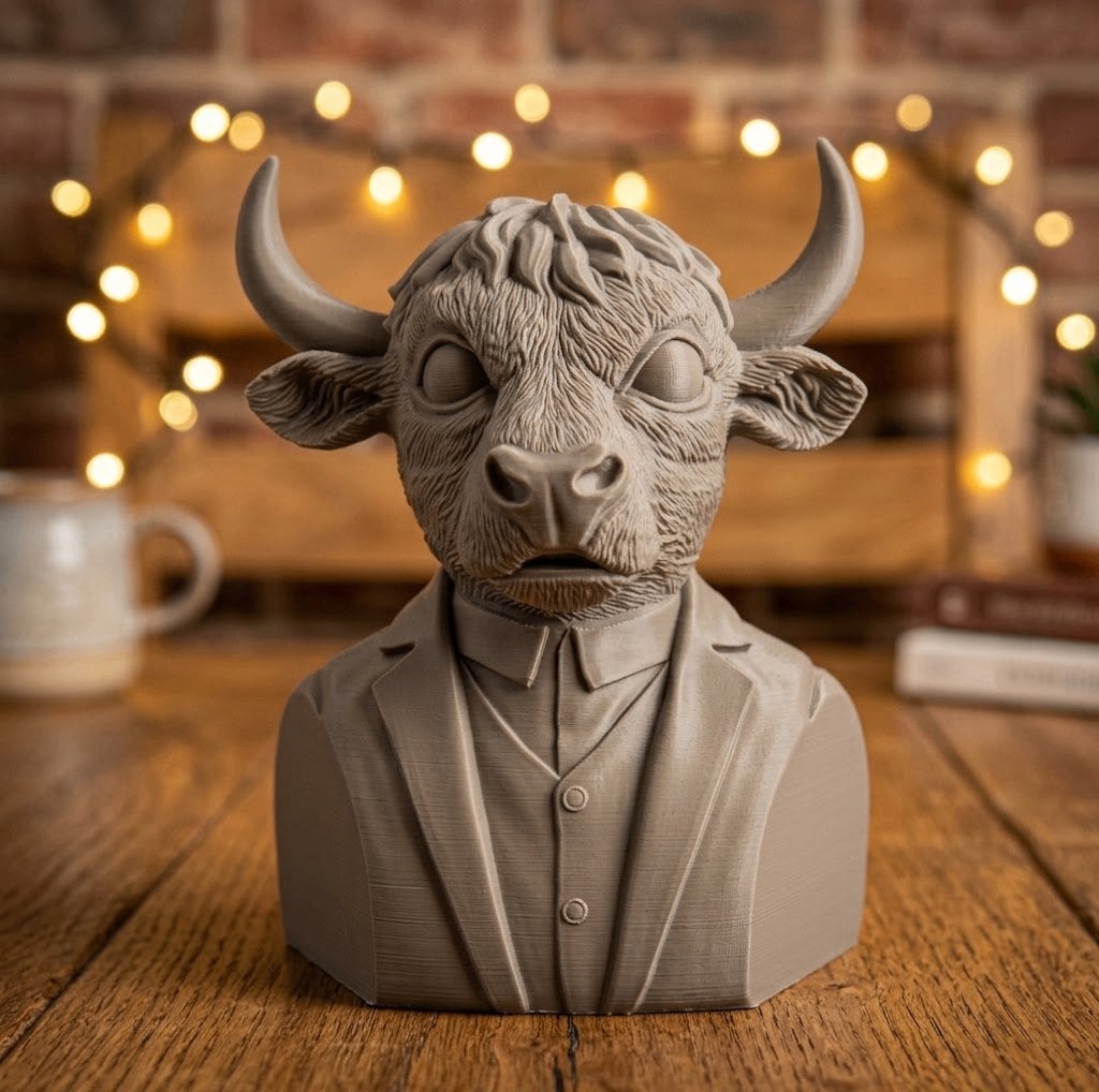 3D Print - Schotse Hooglander in Pak (Highland Cow Bust), Ophalen of Verzenden, Nieuw, Dier