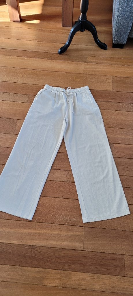 SHEIN creme palazzo wijde pijpen zomerse broek maat L zgan, Beige, Maat 42/44 (L), Nieuw, Ophalen of Verzenden