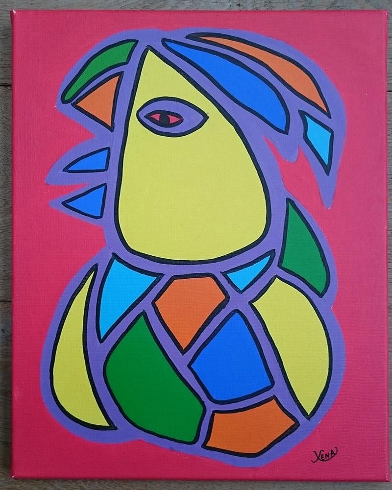 Xena - Kleurenvogel - origineel op canvas 40 x 50 cm, Ophalen of Verzenden