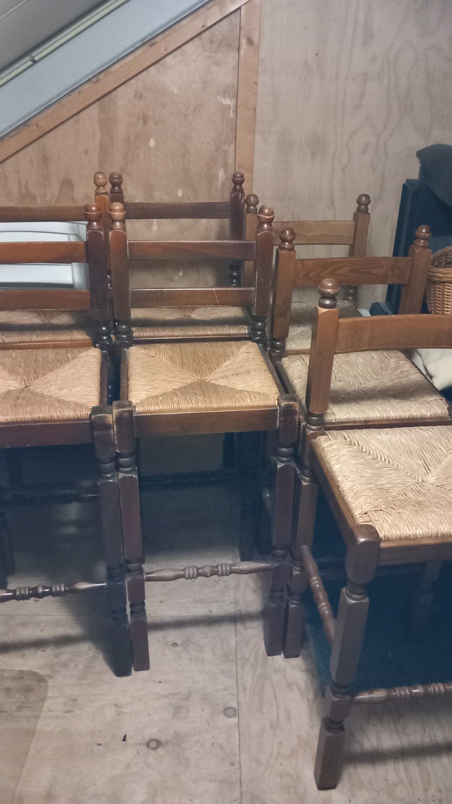 7 vintage bar stoelen met rieten zittingen, Ophalen