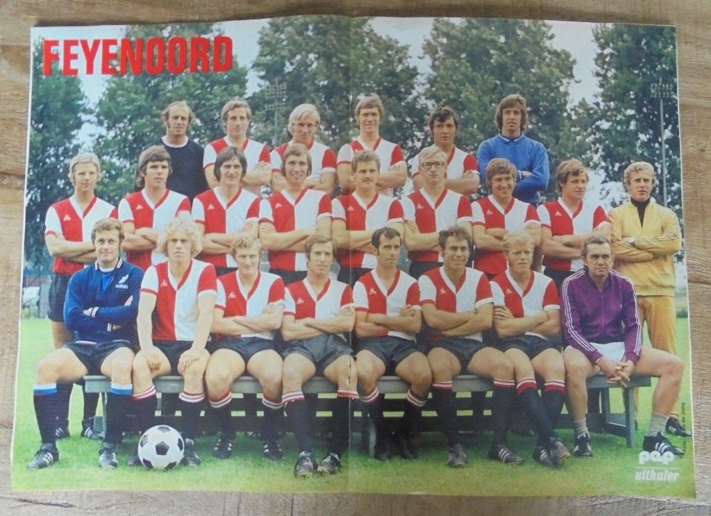 FEYENOORD POSTER 70-er jaren compleet met PEP nr 10, Gebruikt, Rechthoekig Liggend, Ophalen of Verzenden, Sport