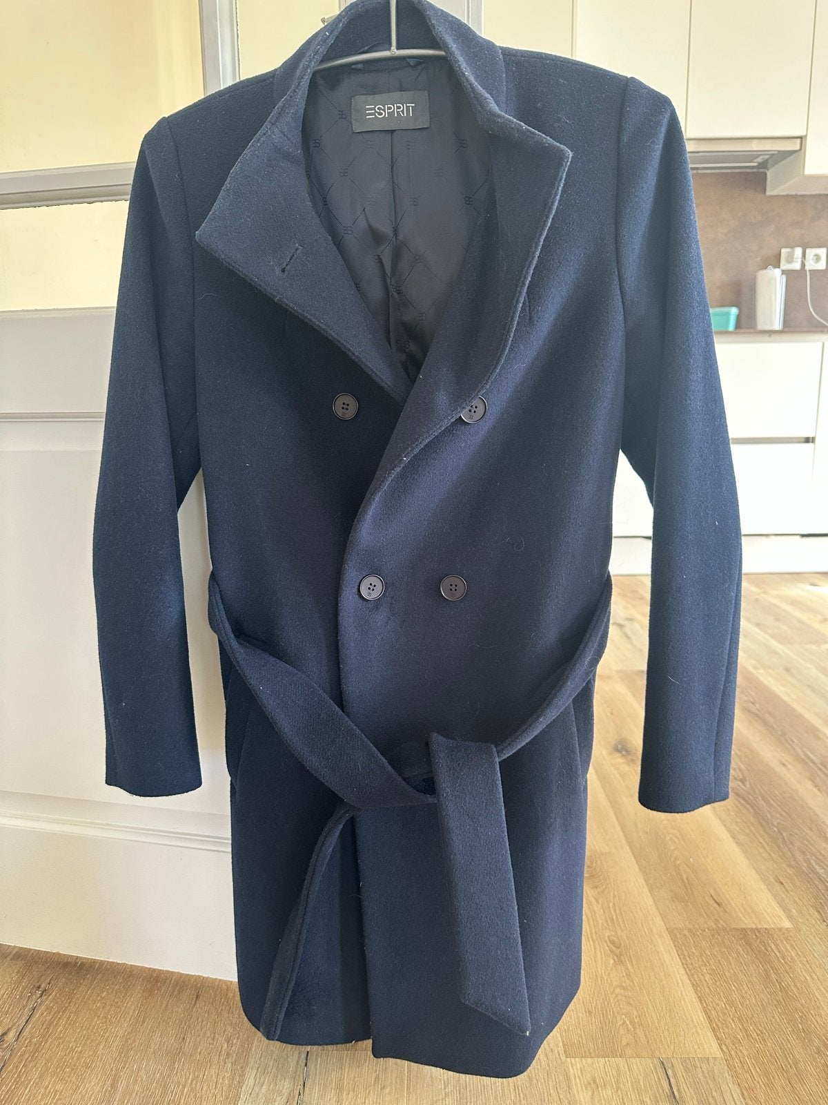 Esprit wollen jas met ceintuur - Maat M, Ophalen of Verzenden, Zo goed als nieuw, Maat 38/40 (M), Blauw
