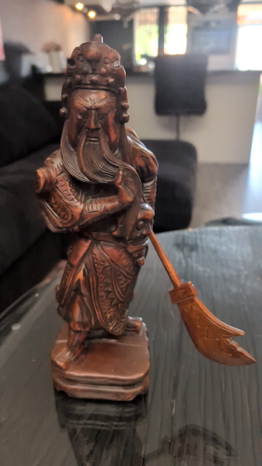 Gedetailleerd houten beeld van Chinese krijger, Ophalen of Verzenden, 20 - 50 cm, Beeld, Hout