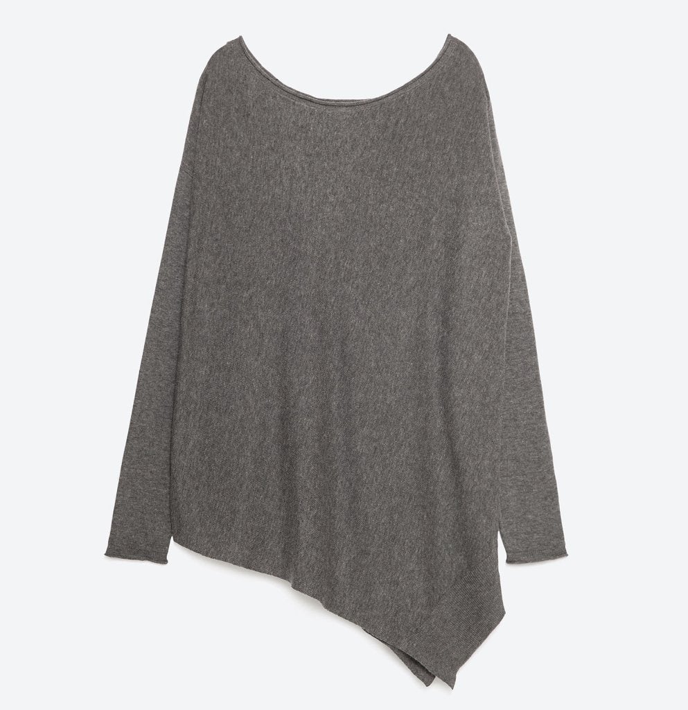 Zara grijse lange wollen trui met asymmetrische zoom maat S, Zara, Nieuw, Ophalen of Verzenden, Maat 36 (S)