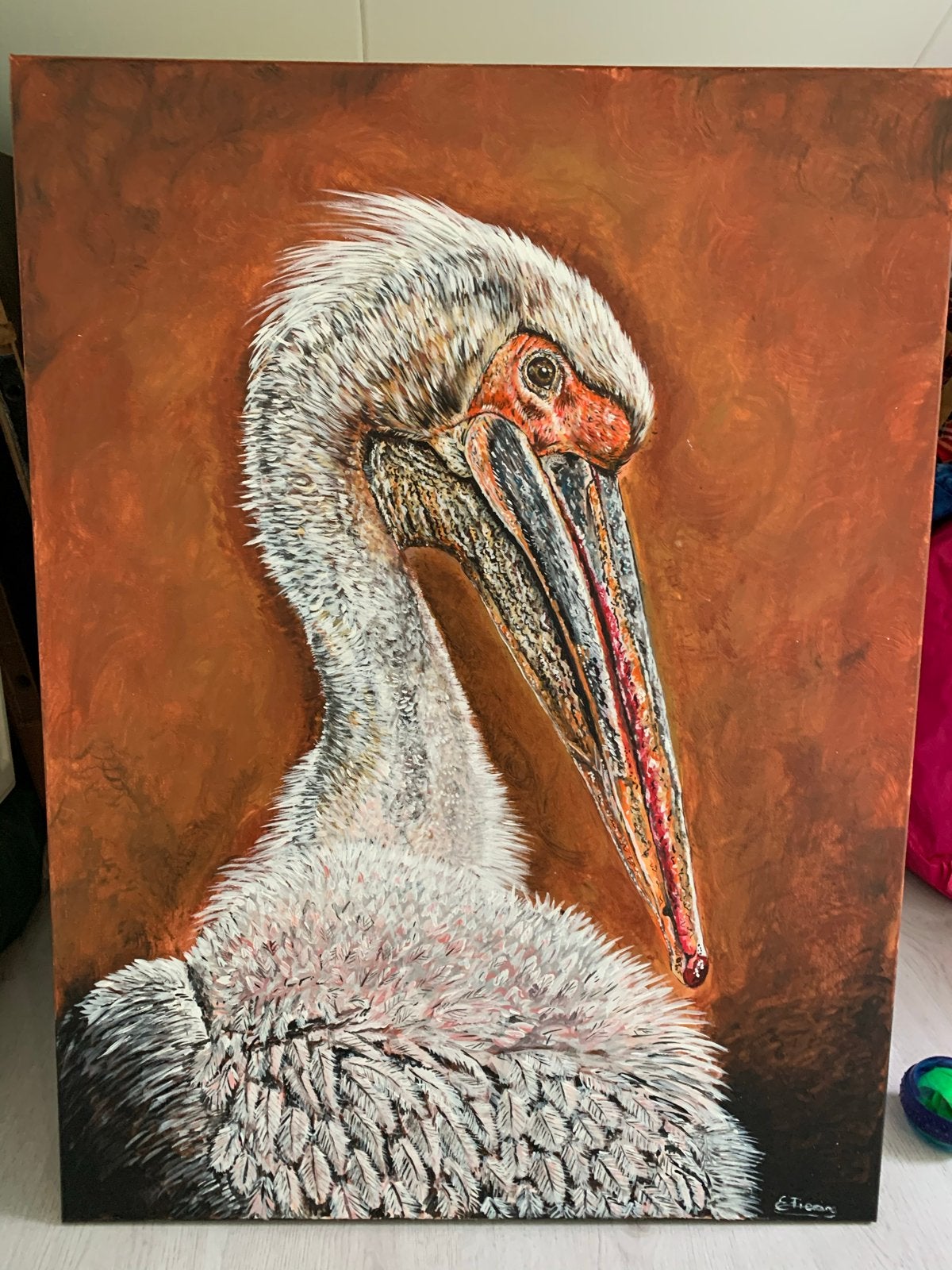 Schilderij Pelikaan - Amsterdam acrylverf, 60-80 cm, Ophalen of Verzenden