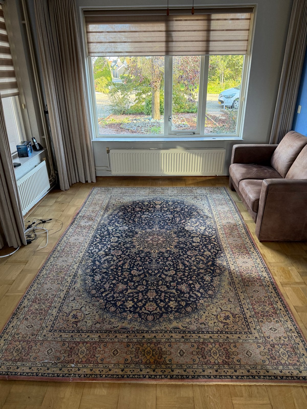 Klassiek Perzisch tapijt - Blauw/Beige met bloemmotief, Gebruikt, Blauw, 150 tot 200 cm, 200 cm of meer