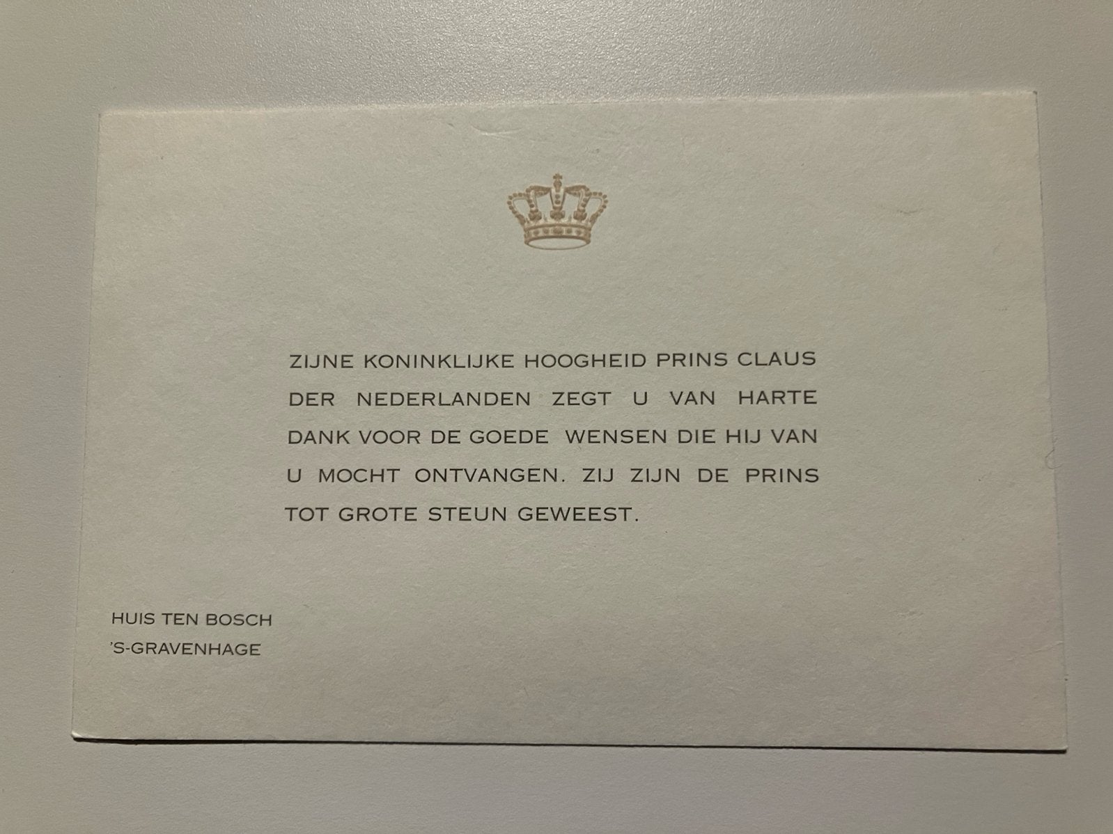 Steunwensen voor Prins Claus, Verzamelen, Ophalen of Verzenden, Zo goed als nieuw, Kaart, Foto of Prent